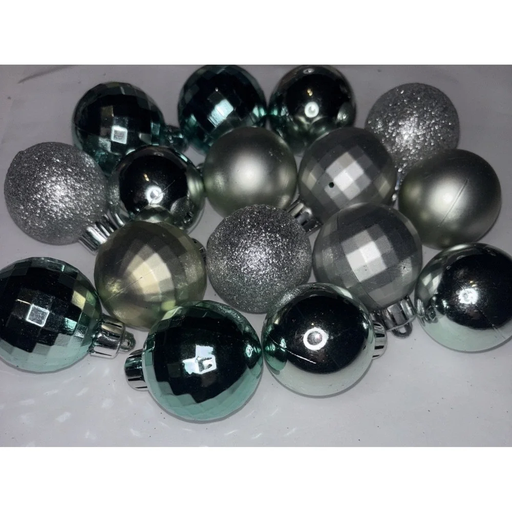 Silver Aqua Blue Green Disco Non Breakable Christmas Ornament Balls 1.5